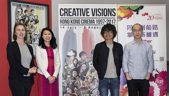 Opening of Creative Visions: Hong Kong Cinema 1997-2017 in Berlin with Ms Betty Ho, Director, HKETO Berlin (second from left) and young film director Steve Chan (second from right)