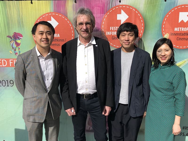 “Focus Hong Kong” Reception at the Stuttgart International Festival of Animated Film (ITFS) on May 2 (from left): Mr Bill Li, Director of the HKETO Berlin; Mr Dieter Krauß, Managing Director of Film- und Medienfestival gGmbH; Kongkee, Animation Artist; Connie Lam of Hong Kong Arts Centre (HKAC).