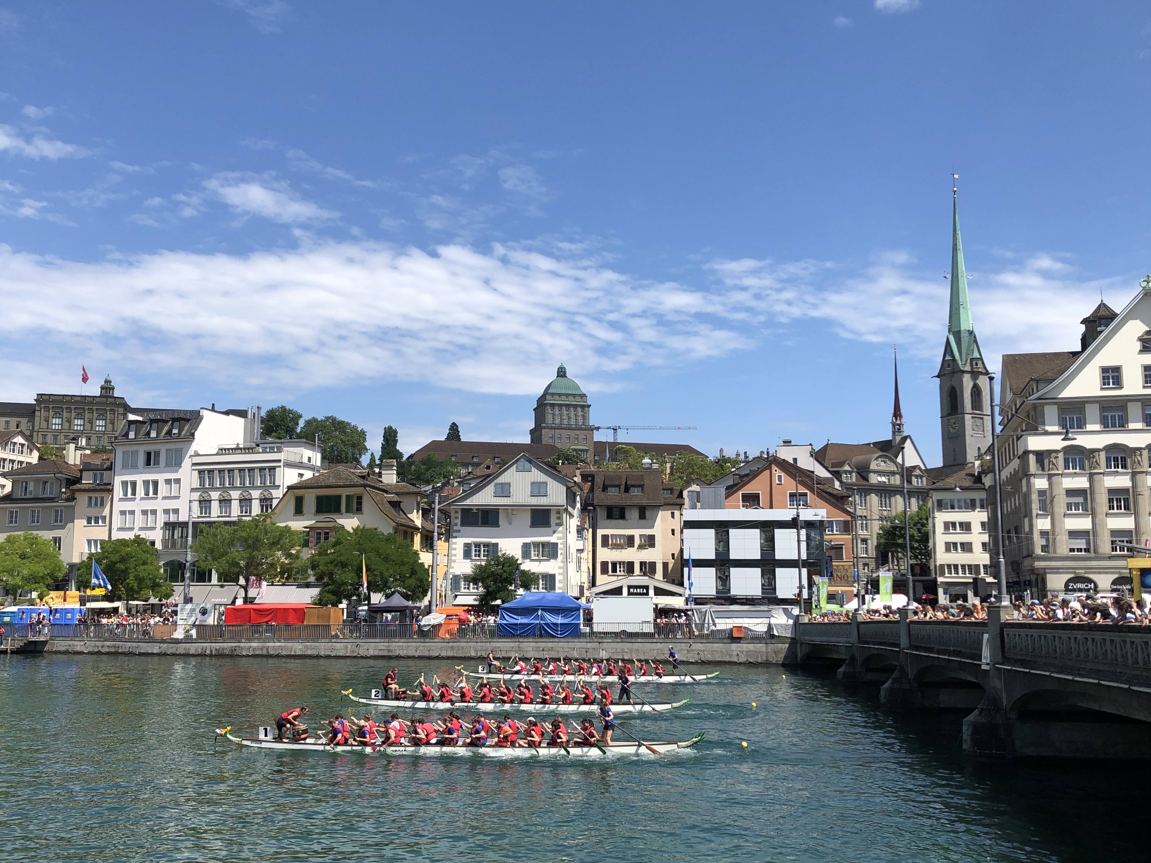 Race at the dragon boat event at the Züri Fäscht in Zurich, Switzerland, on July 8 (Zurich time).