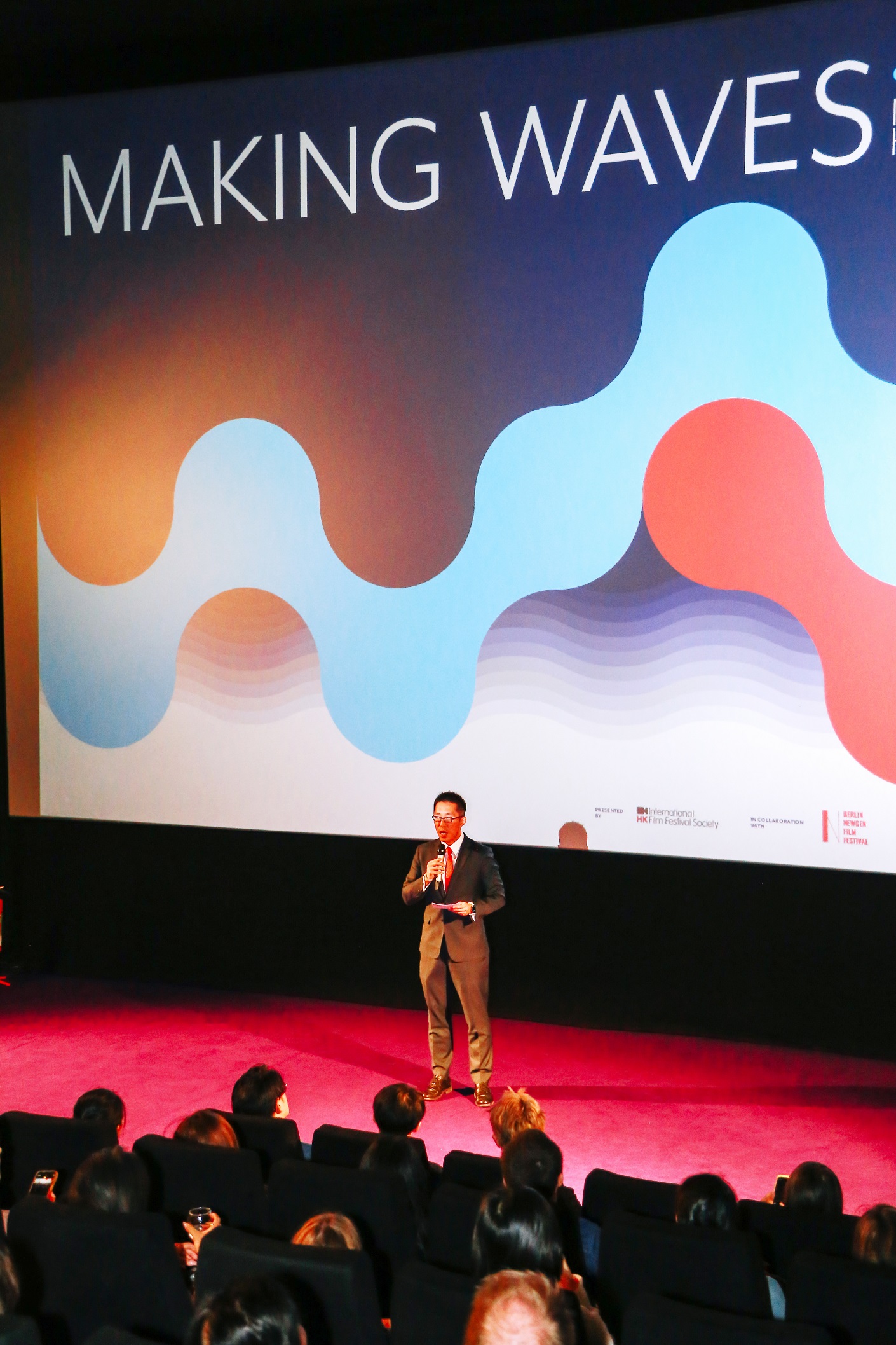 The Director of the Hong Kong Economic and Trade Office, Berlin, Mr Indiana Wong, speaks before the screening of movie "Papa" on October 10 (Berlin time).