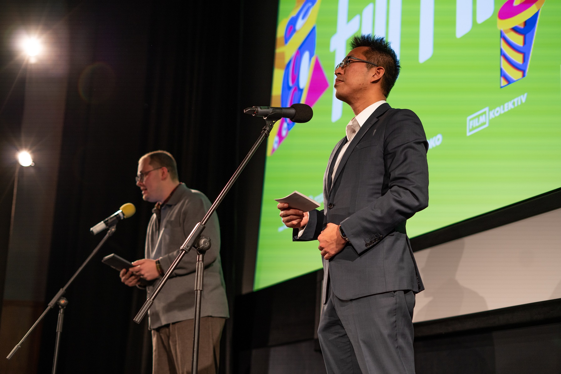 The Hong Kong Economic and Trade Office, Berlin (HKETO Berlin) supported the screening of Hong Kong films at the Filmasia festival held in Prague, Czechia. Photo shows the Director of HKETO Berlin, Mr Indiana Wong (right), speaking before the screening of the opening film “The Last Dance”.